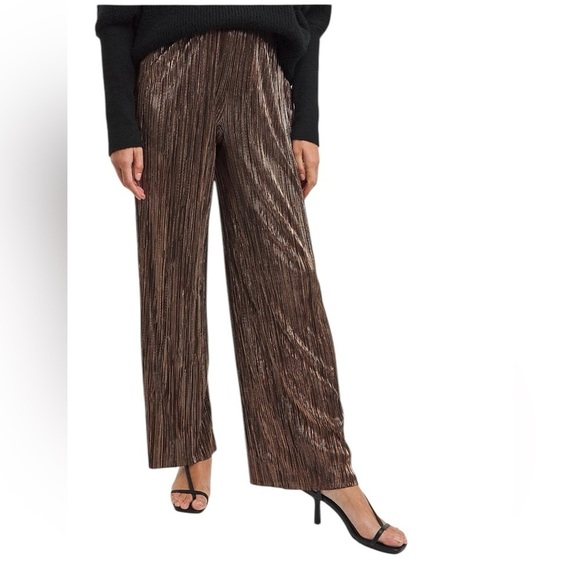 Plisse Pants Pull-On Metallic Pants Black/Gold/Brown NWOT Large Balletco… - Picture 1 of 10